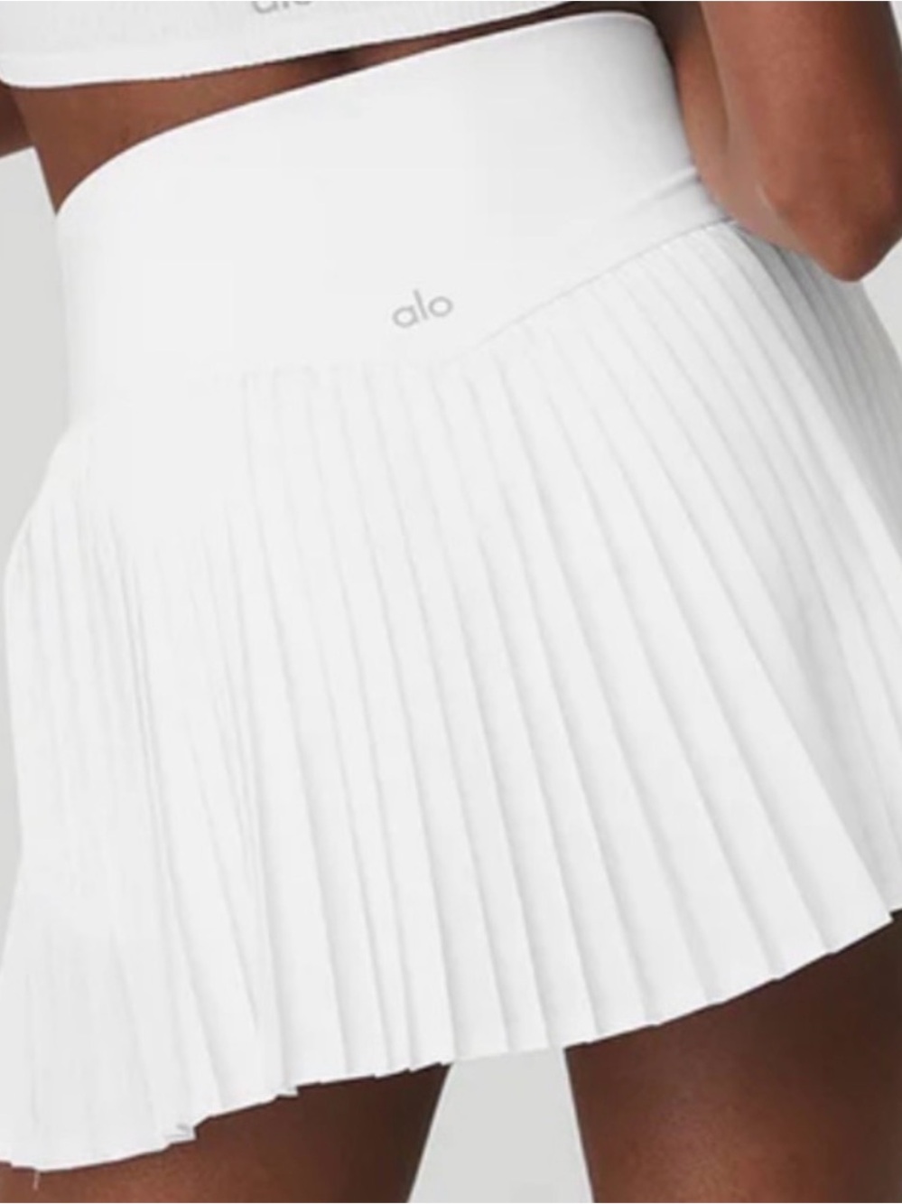ALO Yoga White Pleated Skater Skirt with High Waist